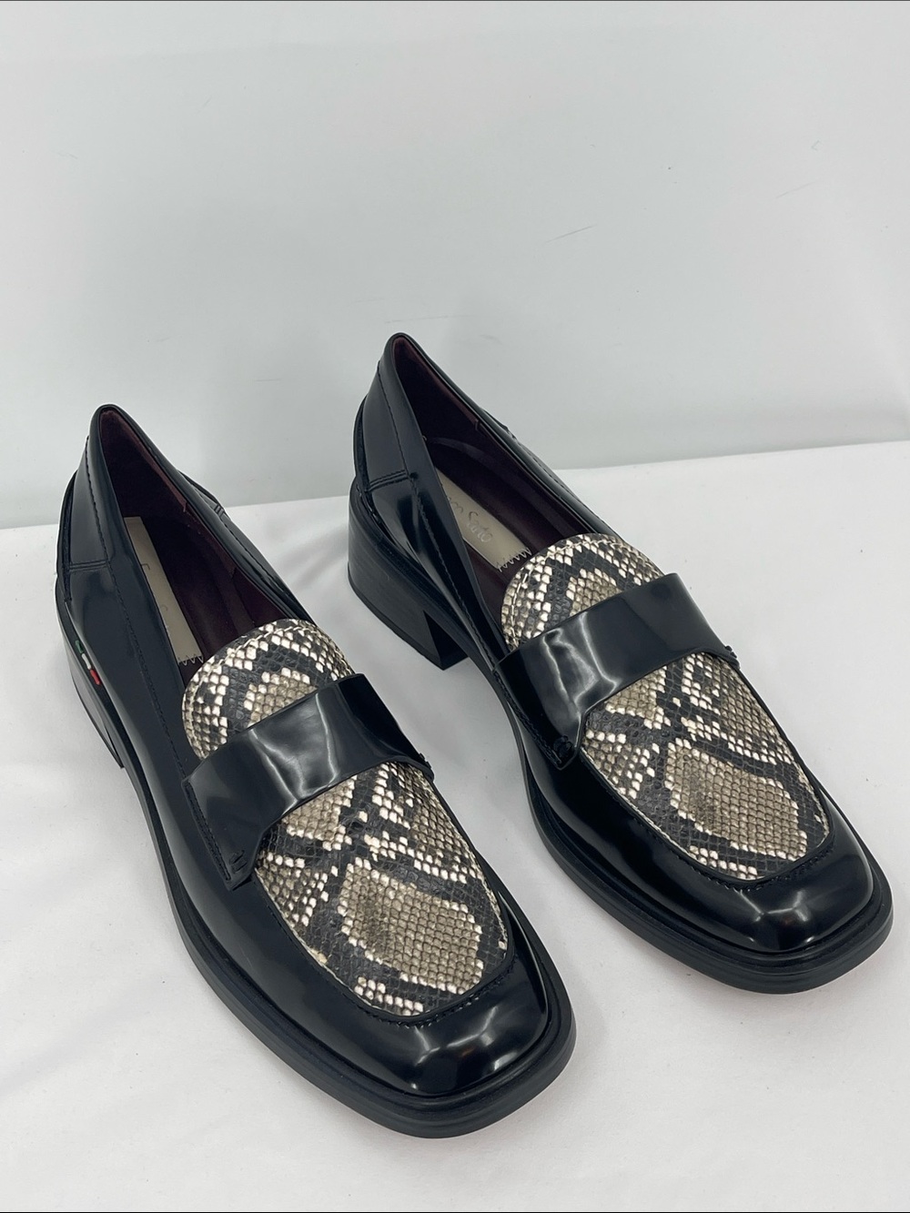 Franco Sarto GABRIELLA Black Loafers with Snake-Print Vamp WOMENS 11M